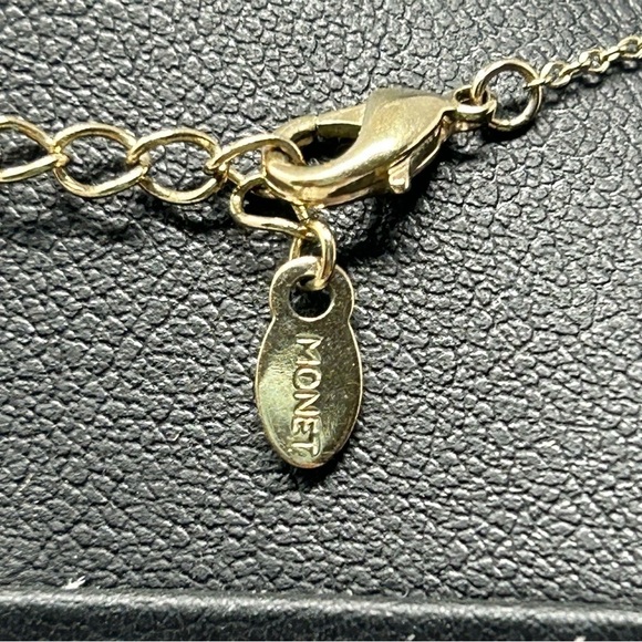 Vintage Monet Gold Tone Chain Pendant Necklace Crescent Moon & Star Rhinestones - Picture 4 of 8